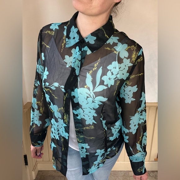 Croft & Barrow Sheer Mesh Floral Blouse Black Y2K Grunge Fairycore XL Whimsigoth - Picture 3 of 10